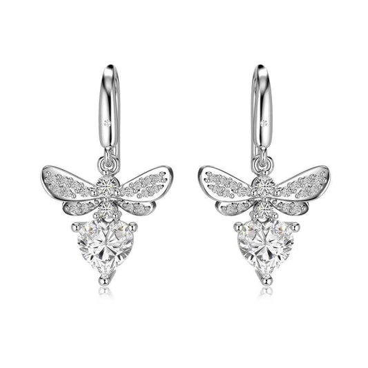 “Fairy Wings” 925 Sterling Silver Heart-Cut Sparkle Drop Earrings