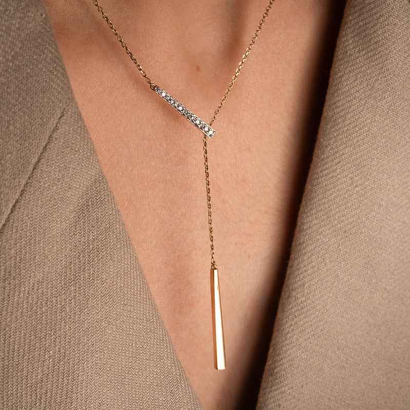 “Linear Éclat” S925 Sterling Silver Geometric Bar Pendant Necklace