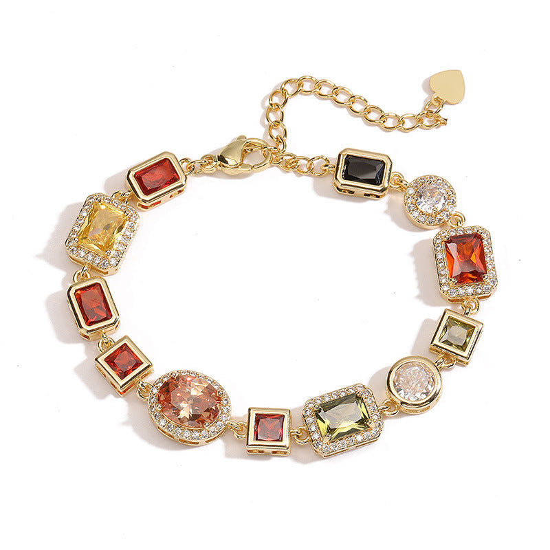 Imperial Mosaic Brass Genuine Gold-Plated 3A Multicolor Zircon Geometric Necklace & Bracelet Set
