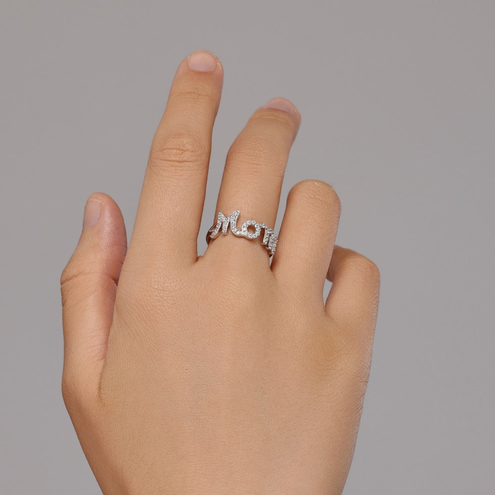 “Mom Radiance” S925 Sterling Silver Pavé MOM Ring