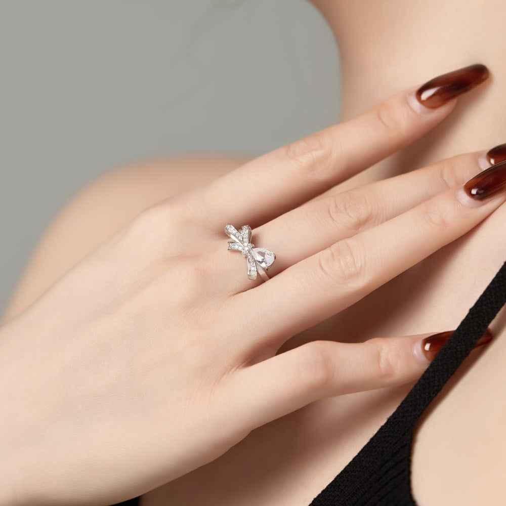 “Lumière Bow” 925 Sterling Silver Pear-Cut Bow Ring