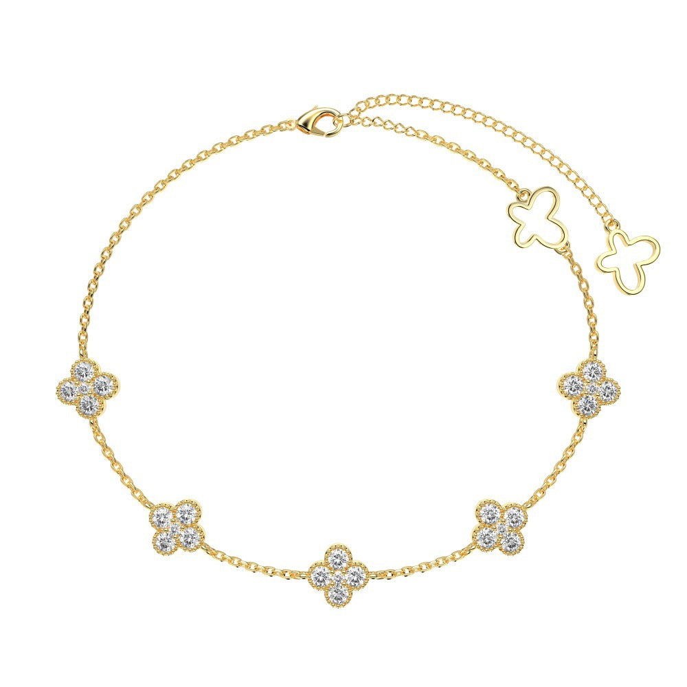 “Roselle Clover” S925 Sterling Silver Four-Leaf Flower Bracelet