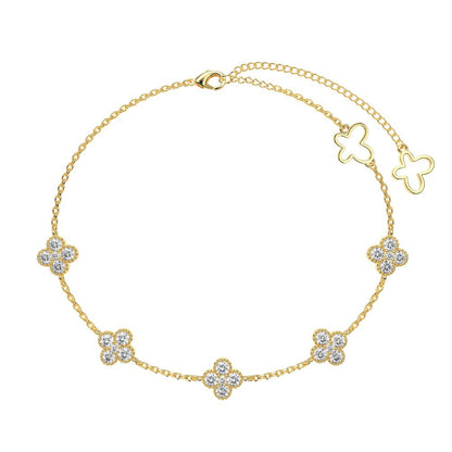 “Roselle Clover” S925 Sterling Silver Four-Leaf Flower Bracelet
