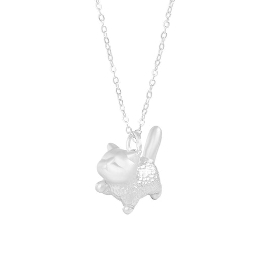 “Playful Kitty” S999 Sterling Silver Cat Pendant Necklace