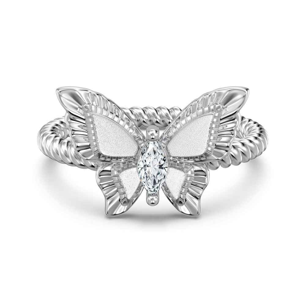 “Butterfly Crest” 925 Sterling Silver Marquise Butterfly Ring