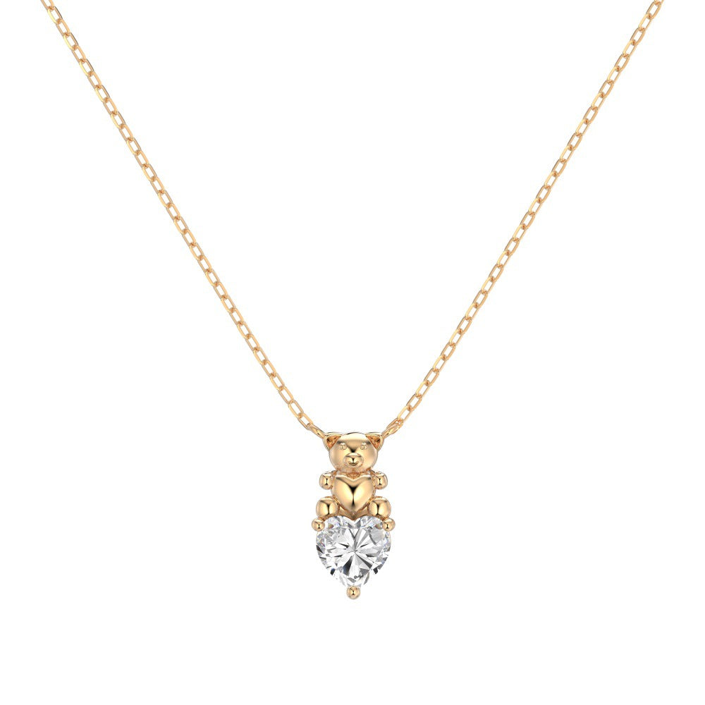 “Sweet Bear Spark” 925 Sterling Silver 5A Cubic Zirconia Necklace & Stud Earrings Set