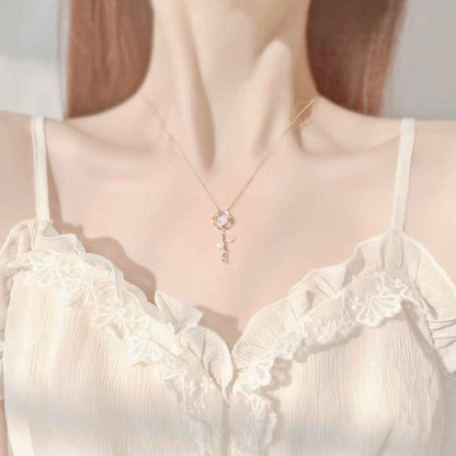 “Ethereal Rose” 925 Sterling Silver Iridescent Crystal Rose Pendant Necklace