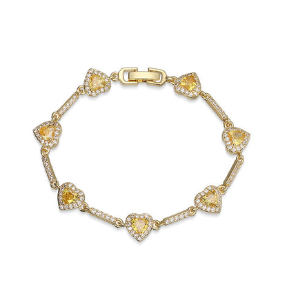“Heartline” Gold-Tone Brass Colorful Zircon Heart Jewelry Set