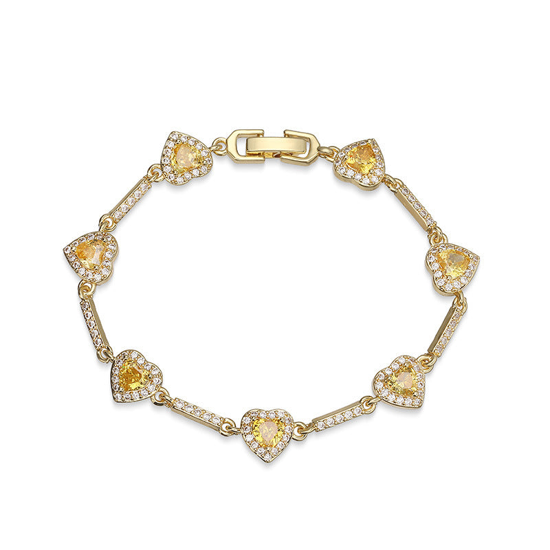 “Heartline” Gold-Tone Brass Colorful Zircon Heart Jewelry Set