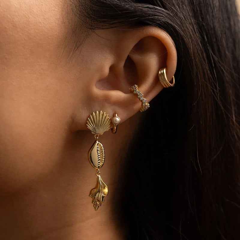 "Golden Seashell Symphony" 18K Gold-Plated 925 Sterling Silver Drop Earrings