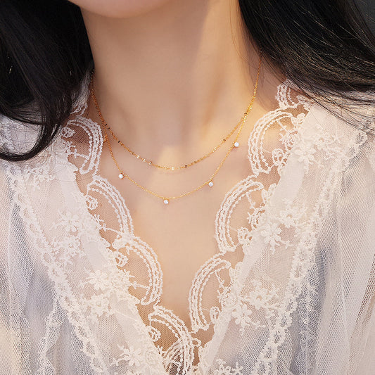 “Celestial Drape” S925 Sterling Silver Layered Stardust Necklace