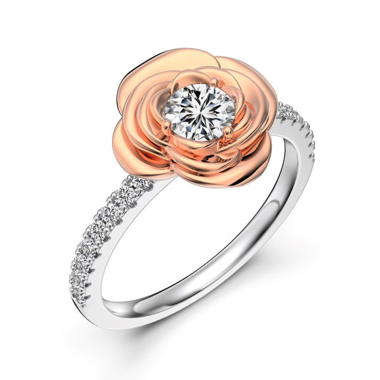 “Rosé Bloom” 925 Sterling Silver Rose Flower Solitaire Ring
