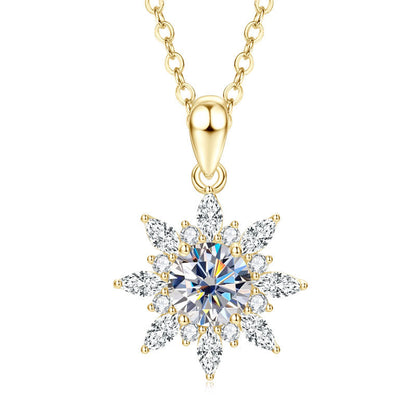 “Sunflare Bloom” 14K Gold Plated Brass 1CT Moissanite Sunflower Necklace