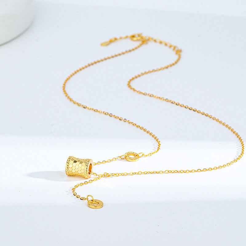“Gilded Curve” 925 Sterling Silver Textured Barrel Pendant Necklace