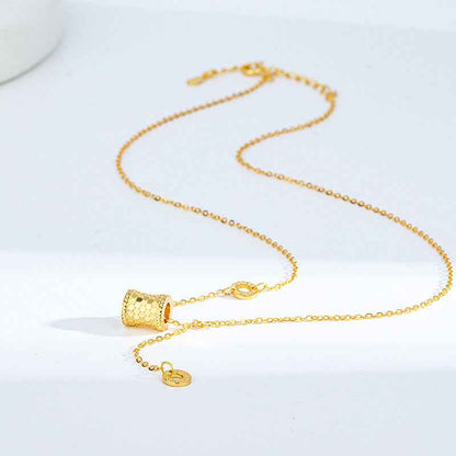 “Gilded Curve” 925 Sterling Silver Textured Barrel Pendant Necklace