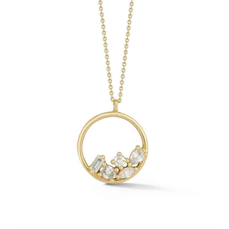 “Crystal Drift” S925 Sterling Silver Zircon Cluster Circle Necklace
