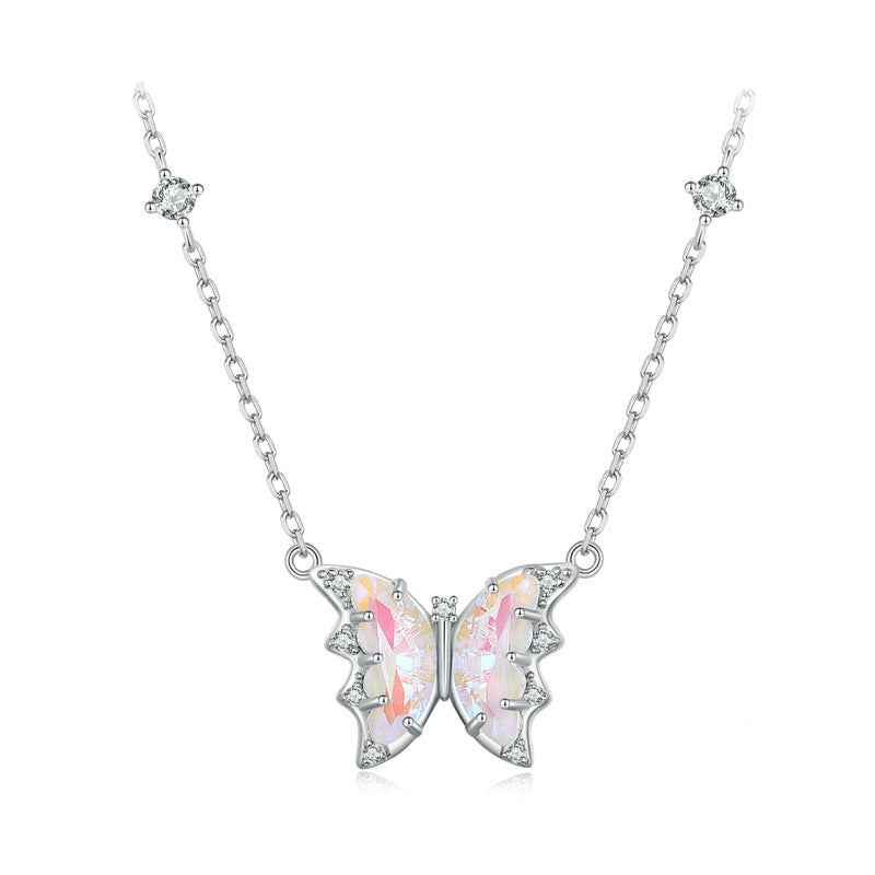 “Prism Flutter” 925 Sterling Silver Pink Butterfly Necklace