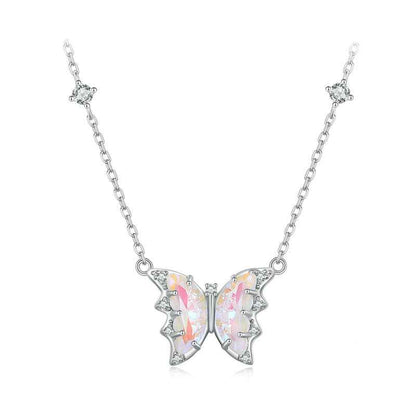 “Prism Flutter” 925 Sterling Silver Pink Butterfly Necklace