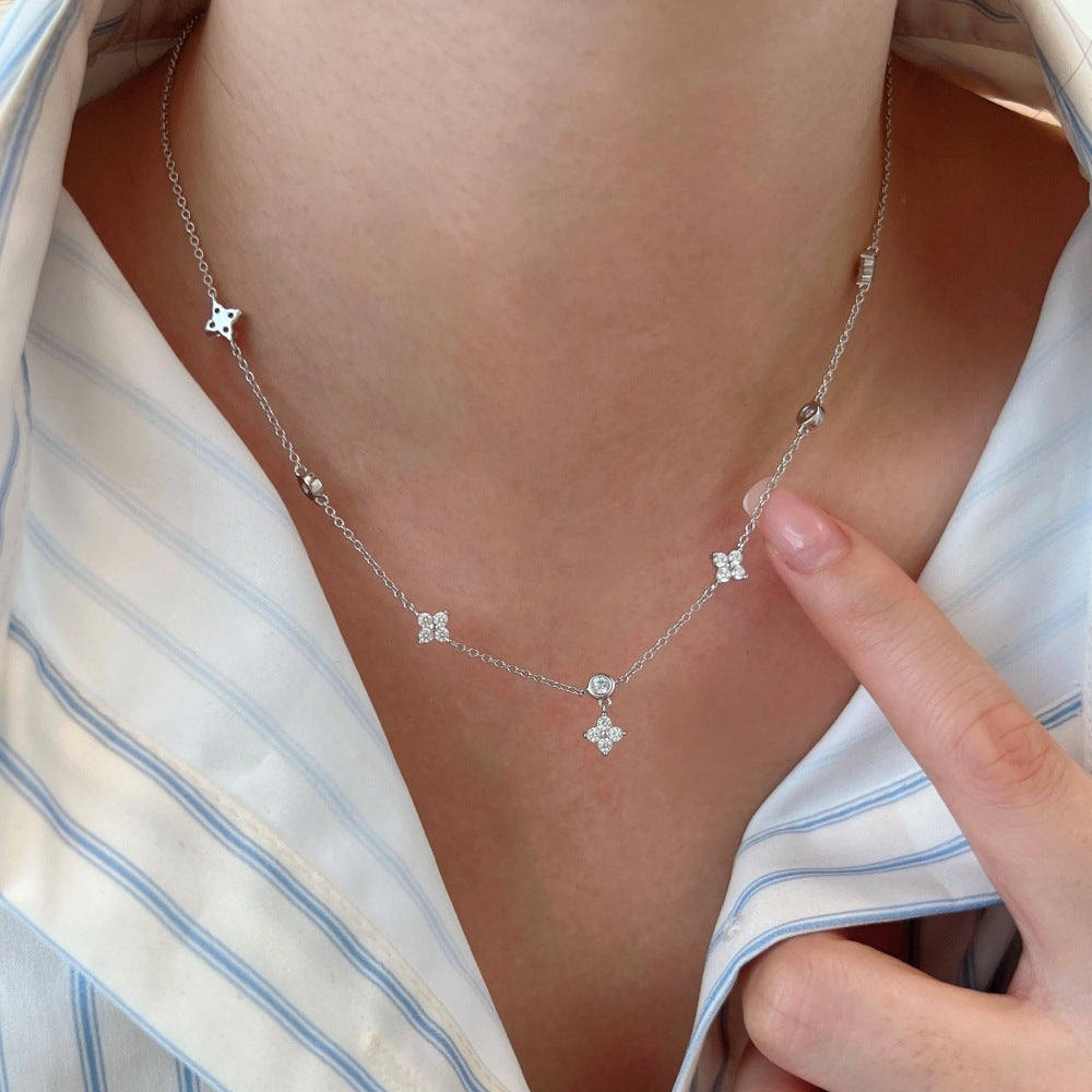 “Twinkle Clover” S925 Sterling Silver Dainty Clover Necklace