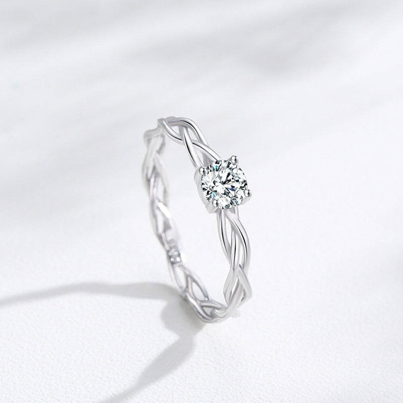 “Luna Braid” 925 Sterling Silver Solitaire Ring