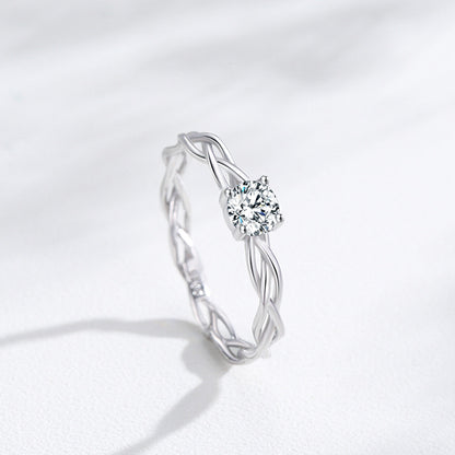 “Luna Braid” 925 Sterling Silver Solitaire Ring