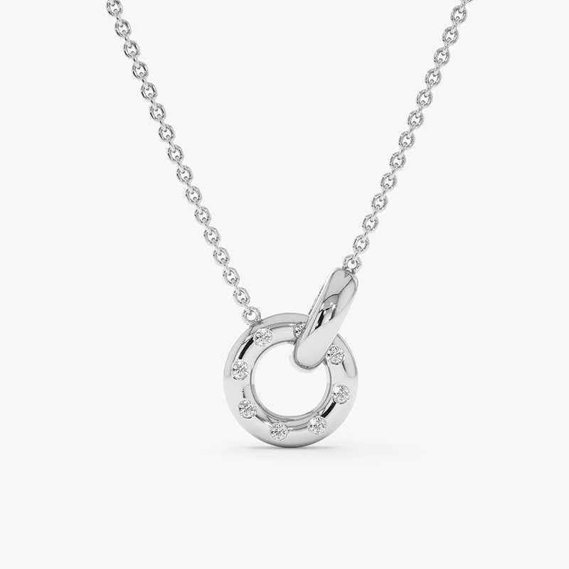 “Luna Loop” 925 Sterling Silver Pavé Circle Pendant Necklace