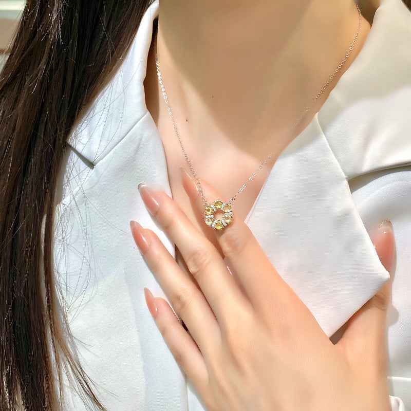“Crystal Wreath” S925 Sterling Silver Crystal Halo Necklace