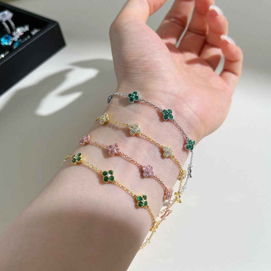“Roselle Clover” S925 Sterling Silver Four-Leaf Flower Bracelet