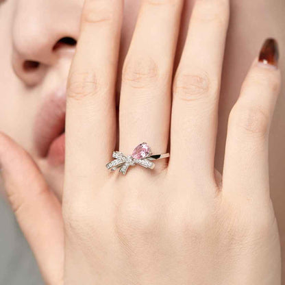 "Sweet Bowdrop" 925 Sterling Silver Teardrop Zircon Ring