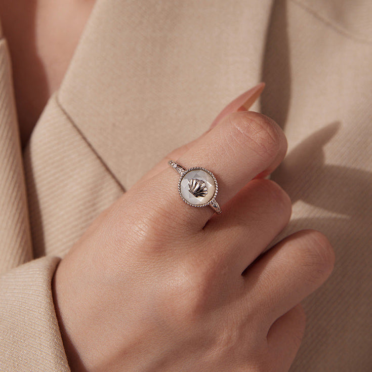 “Pearl Shell Glow” S925 Sterling Silver Mother-of-Pearl Shell Open Ring