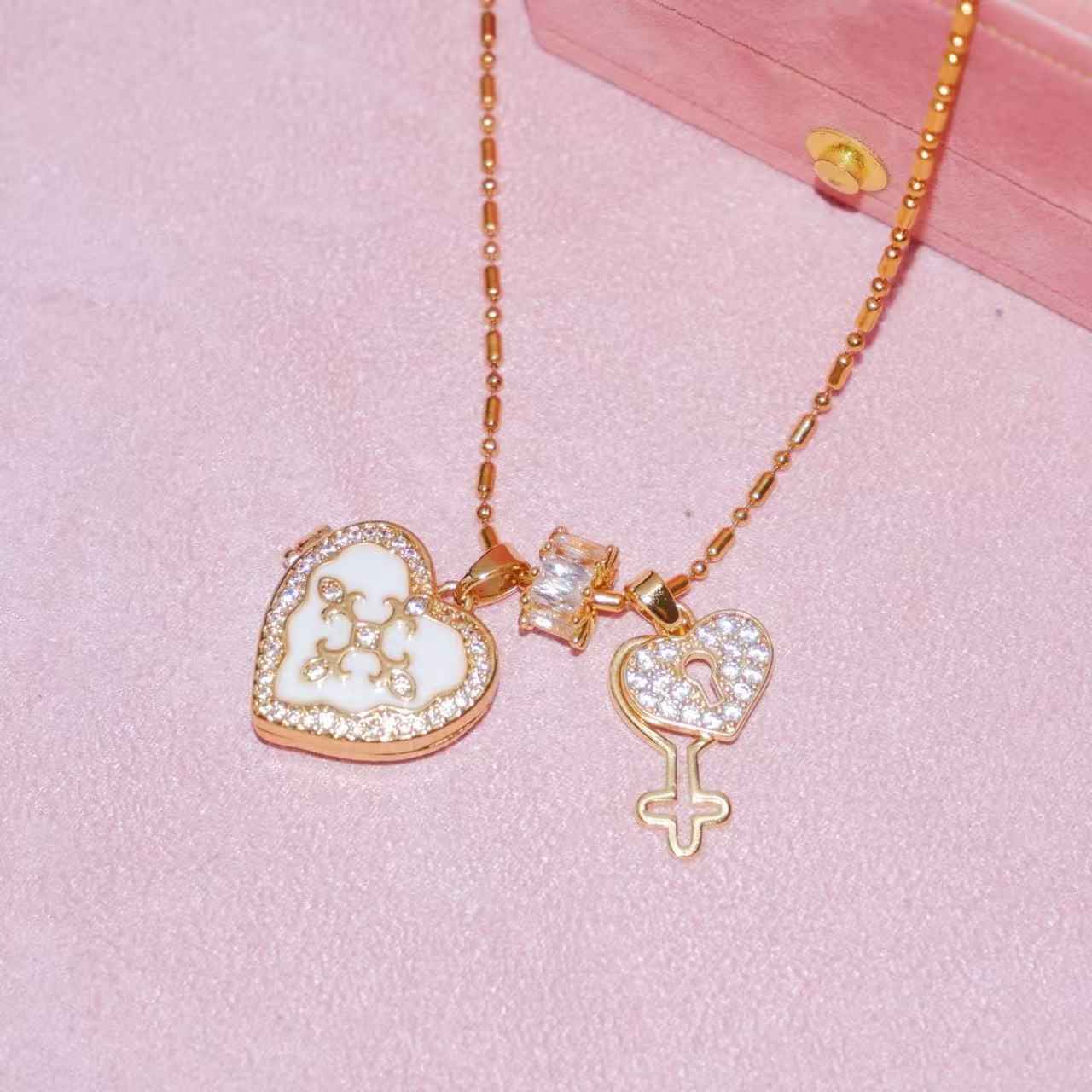 “Forever Key” 18K Gold Plated Brass Heart Photo Locket Necklace