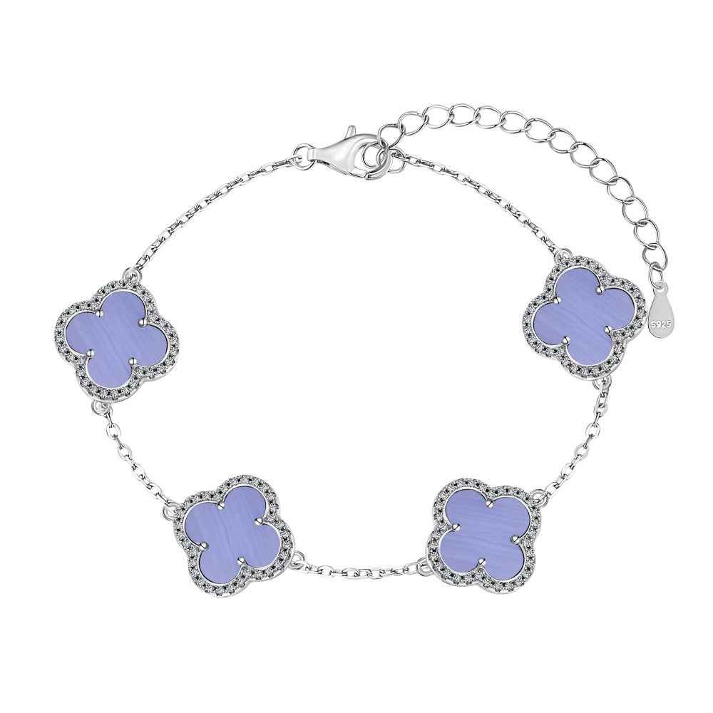 “Violet Clover Aura” 925 Sterling Silver Necklace · Earrings · Bracelet Set