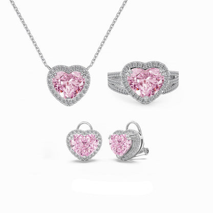"Crystal Pink Heart" S925 Sterling Silver Jewelry Set