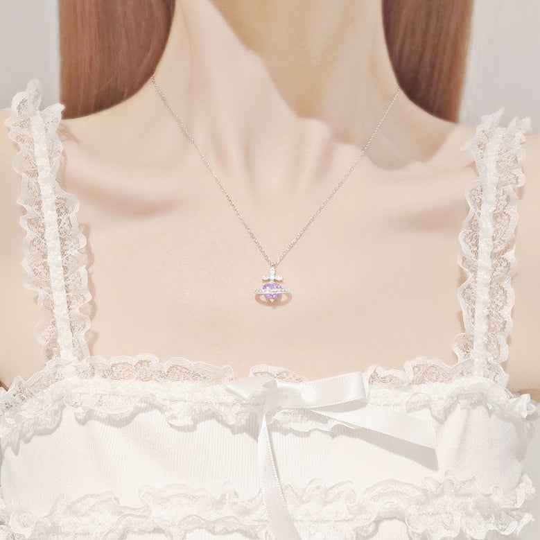 “Celestia Orbit” 925 Sterling Silver Saturn Heart Moissanite Necklace