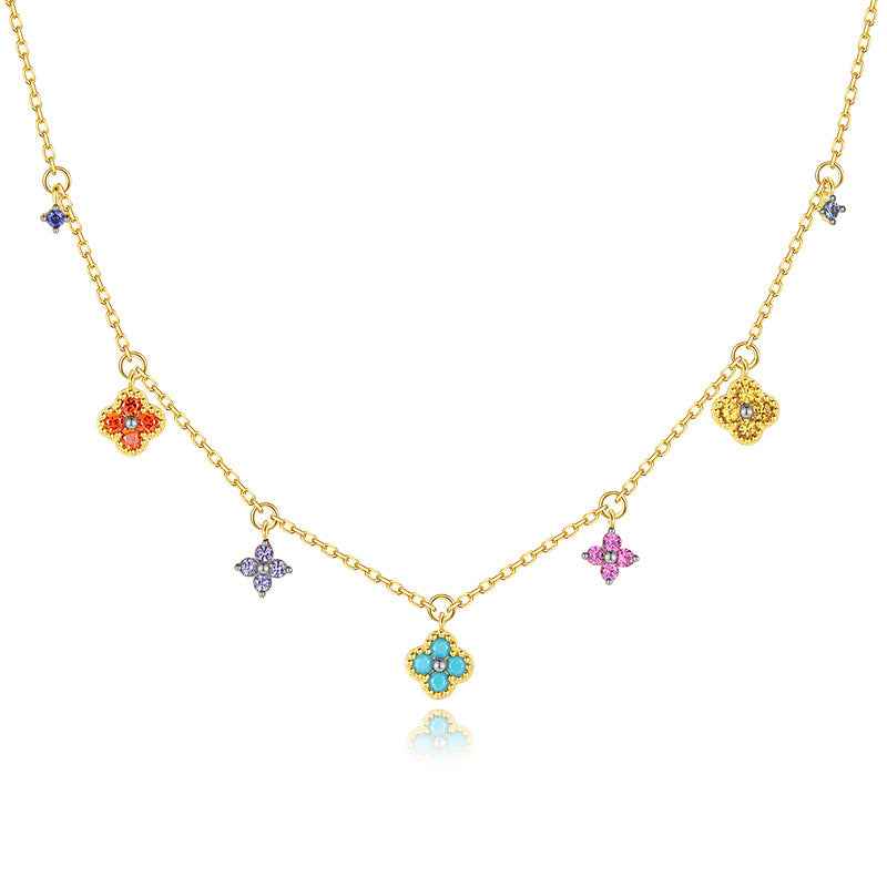 “Lucky Clover Garden” Sterling Silver Gemstone Necklace & Bracelet Set