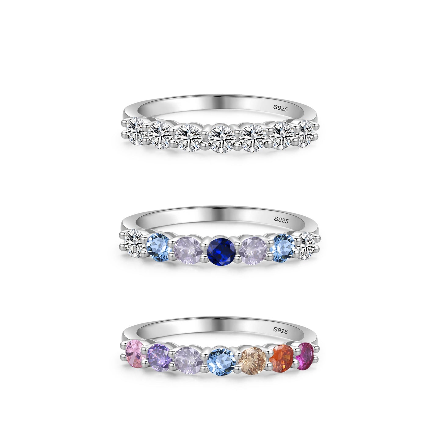 “Celeste Row” 925 Sterling Silver Round Multi-Stone Band Ring