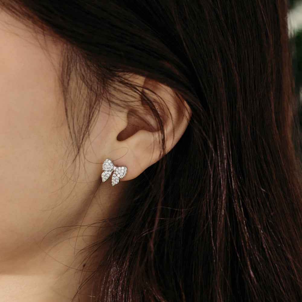 “Celeste Bow” S925 Sterling Silver Pavé Bow Stud Earrings