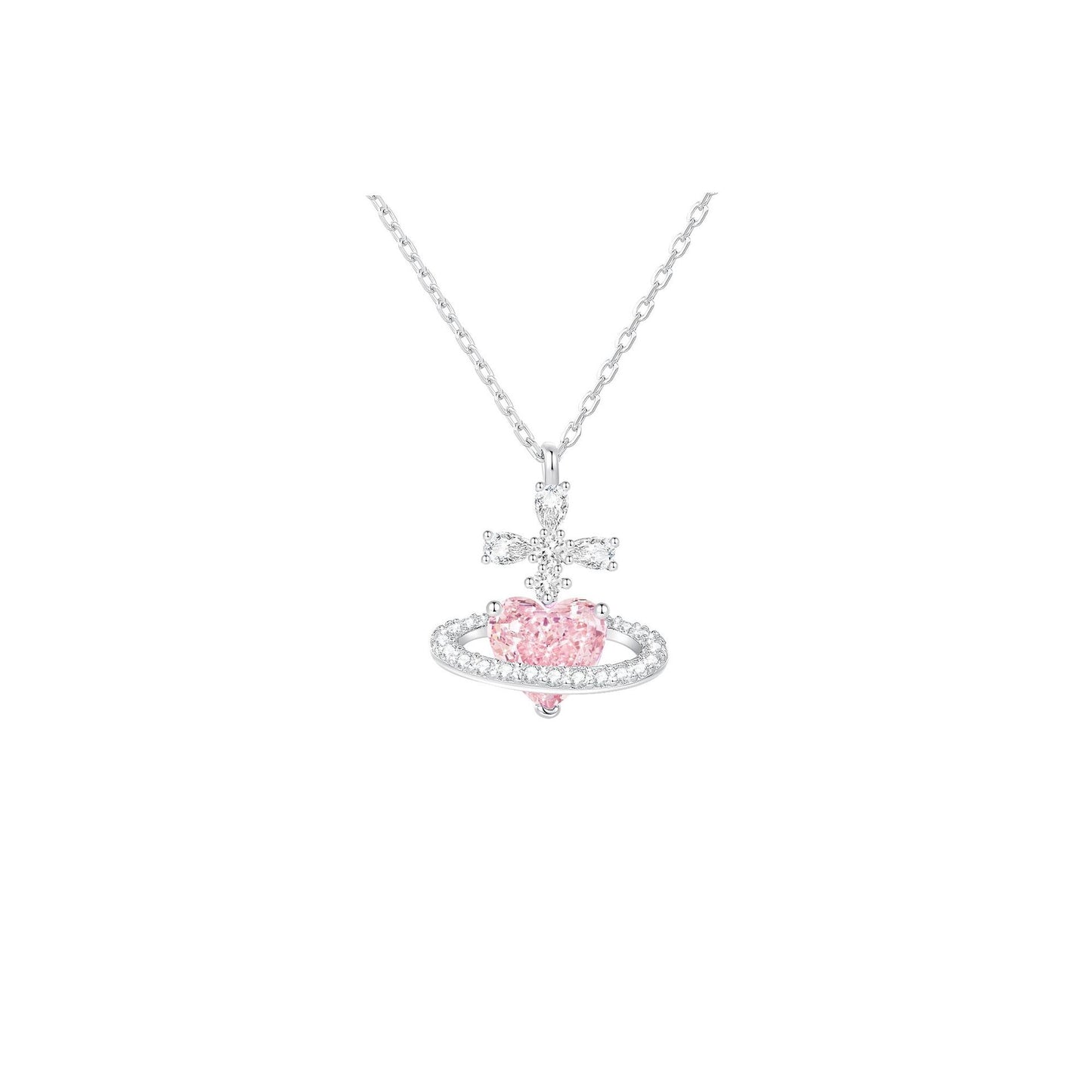 “Celestia Orbit” 925 Sterling Silver Saturn Heart Necklace