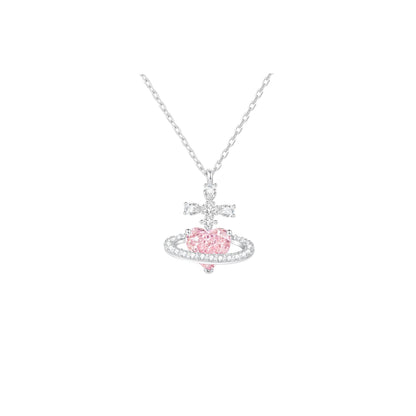 “Celestia Orbit” 925 Sterling Silver Saturn Heart Necklace