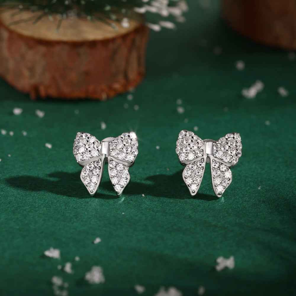 “Celeste Bow” S925 Sterling Silver Pavé Bow Stud Earrings