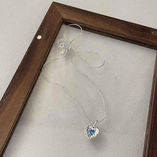 "Textured Heart" 925 Sterling Silver Zircon Necklace