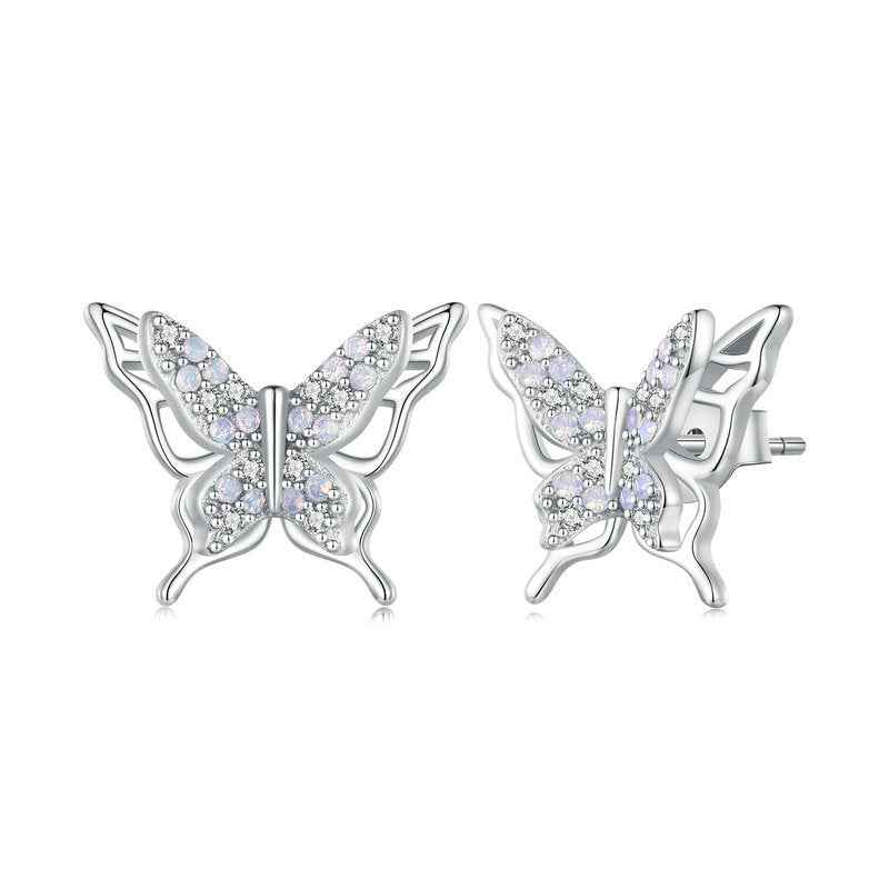 “Lunar Flutter” 925 Sterling Silver Double Butterfly Earrings