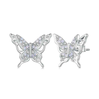 “Lunar Flutter” 925 Sterling Silver Double Butterfly Earrings