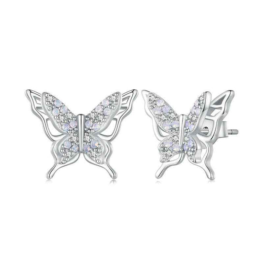 “Lunar Flutter” 925 Sterling Silver Double Butterfly Earrings