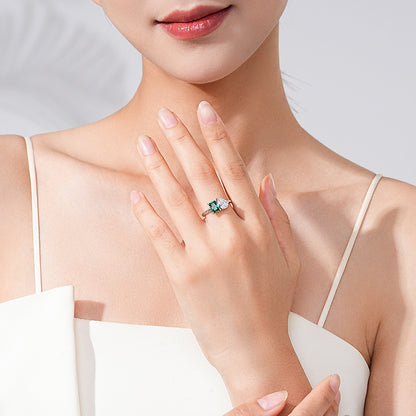 “Emerald Duet” 925 Sterling Silver Two-Stone Zircon Ring