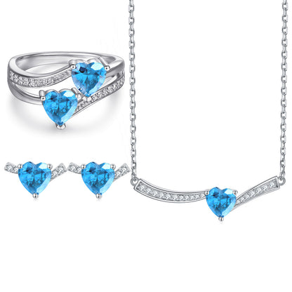 "Ocean Heart" 925 Sterling Silver Aquamarine Jewelry Set