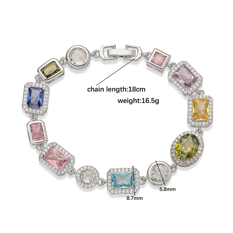 Imperial Mosaic Brass Genuine Gold-Plated 3A Multicolor Zircon Geometric Necklace & Bracelet Set