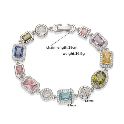 Imperial Mosaic Brass Genuine Gold-Plated 3A Multicolor Zircon Geometric Necklace & Bracelet Set
