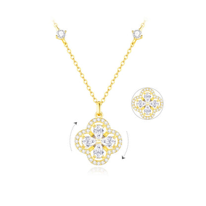“Lucky Spin Clover” 925 Sterling Silver Rotating Clover Necklace