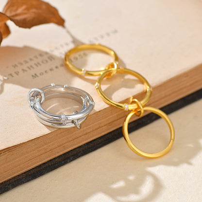 "Triple Halo" 925 Sterling Silver Linked-Rings Zircon Band